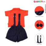 WOW, Branded Short Sleeve Dungaree Front Open Button Model Soft Hosiery Cotton, Mouse Patch - Red & Navy Blue with White stripes