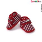 Baby cloth shoes for newborn bear patch, with checks print (0-3M) age