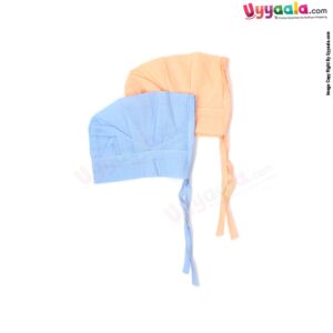 Baby tying cotton caps (Pack of 2) - Plain blue and orange