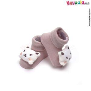 Hosiery Cotton Baby Socks with Hello Kitty Character ,0 to 12m Age- Brown