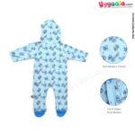 WOW, Branded Full Sleeves Footed Sleep Suit with Hood Front Open Push Button Model Soft Hosiery Cotton