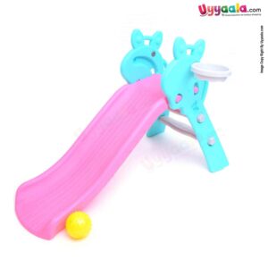 Indoor Slide for Kids with 3 Rings & 1 Basket Ball with Hoop 1 + Age 170*80*100cms - Pink-Blue