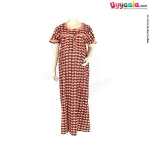 Feeding Nighty Pure Cotton  (L) - Brown, Orange