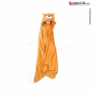 Hooded Coral Fur Blanket with Bear Character 0-24m age, Brown
