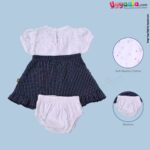 WOW, Branded Short Sleeve Frock with Bow & Bloomer Back Open Button Model For Girls Soft Hosiery Cotton - White with Stars Print & Black with Checks Print