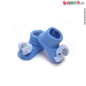 Hosiery Cotton Baby Socks with Elephant Character ,0 to 12m Age- Blue