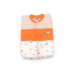 Precious One Sleep Suits Hosiery Stripes Print White & Orange , Plain Orange and Tree & Animal Face Print White 3P Pack, New Born