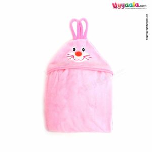Hooded Coral Fur Blanket with Rabbit Character, 0-24m - Pink