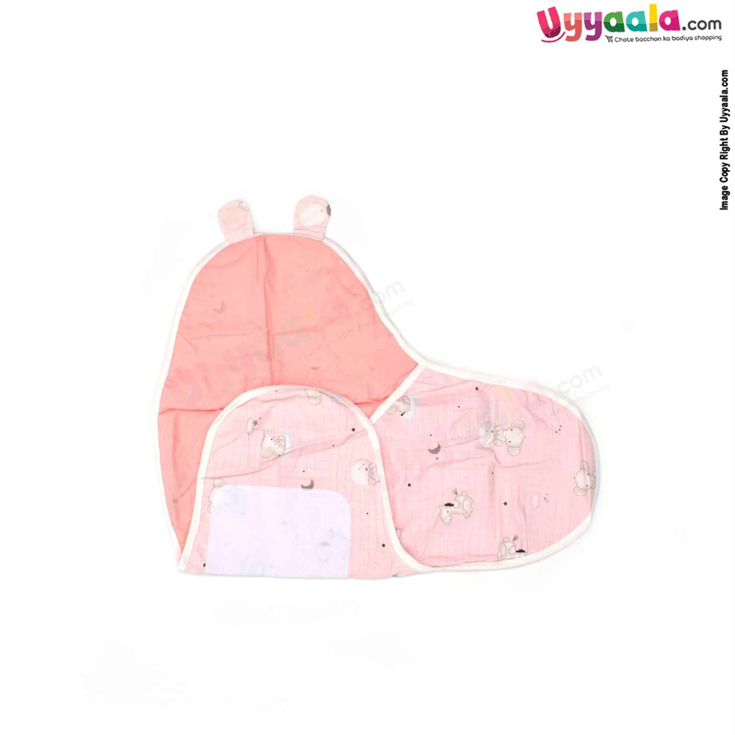 BANANA BABY double Layered Muslin Cotton Swaddle Adjustable Wrapper with Animals Print for Babies 0+m Age, Size(75*59cm)-Peach