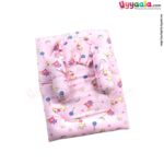 Baby velvet Bedding Set of 4 with Bolster and Pillow, Bear Print 0-6m Age - Pink-uyyala-com.myshopify.com-Bedding-Happy Babies