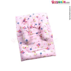 Baby velvet Bedding Set of 4 with Bolster and Pillow, Bear Print 0-6m Age - Pink-uyyala-com.myshopify.com-Bedding-Happy Babies