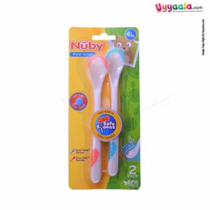 NUBY Hot safe spoons for babies first foods, Pack of 2 - Pink & Blue, 4+m
