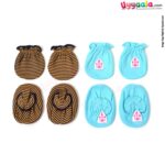 BEN BENNY mittens & booties set for babies yellow color with black stripes and blue color with fort patch (0-3M) age
