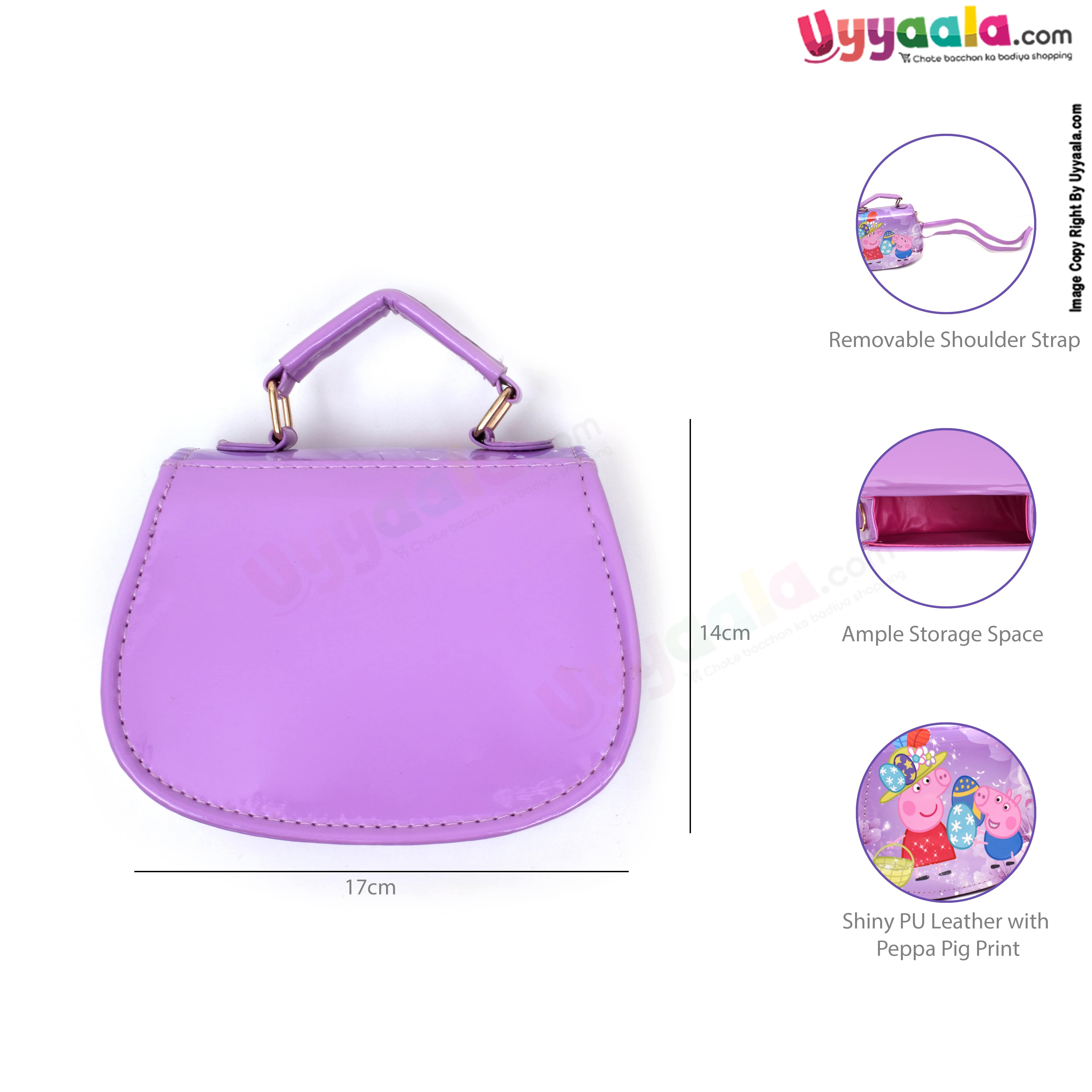 Party wear sling hand bags for kids with adjustable strap, peppa pig print, age 3+ years-Purple