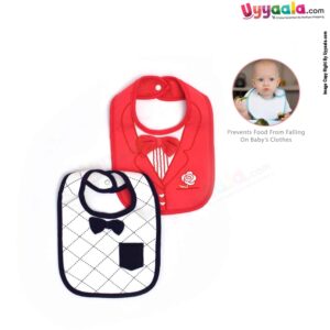 MOMS CARE Double Layered Baby Feeding Bib One Side Cotton & Other Side Terry with Bow for New Born Pack OF 2, 0-9 m Age, Size(29*19 cm)-Red & White