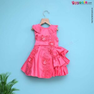 KALKI Sleeveless Baby Frock with Flared Hem & Frills, Baby Fashion Wear, (4604) - Magenta