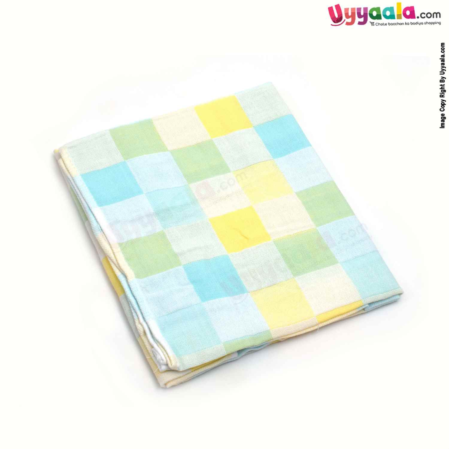 Baby Cotton Bath Towel with Checks Design 0+m Age, Size (100*52 cm)