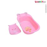 BathTub Plastic Frog Shape with Sitting Tray and Water Draining System, Pink.