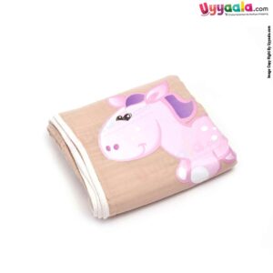 Four Layered Muslin Cotton Wrapper with Donkey Print for Babies 0-12m Age, Size(110*102cm)- Light Brown