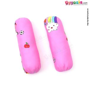 Baby soft cotton bolster pillow with rainbow print - pink (Big)