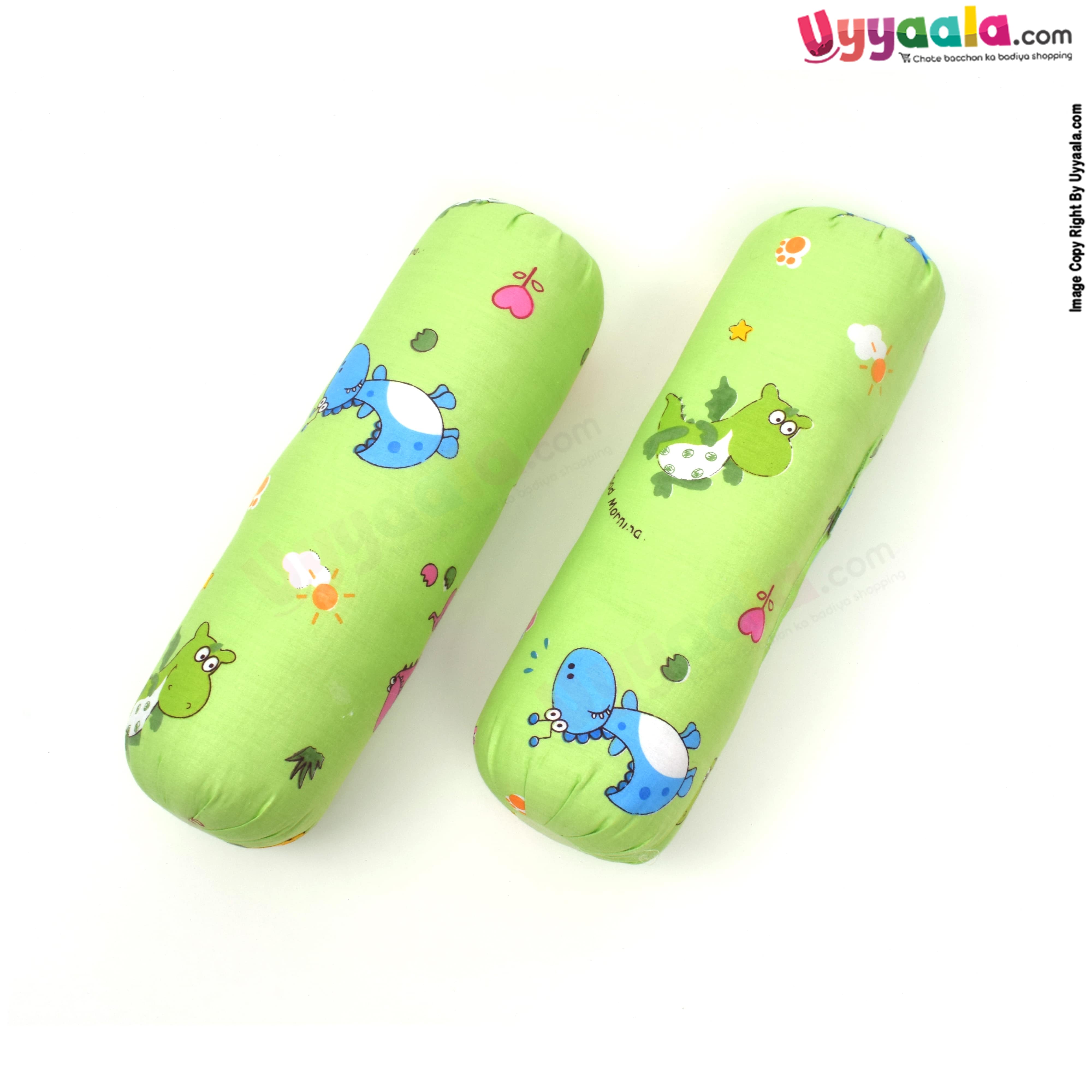 Bolster Pillow for Baby with Dinosaur print Soft cotton - Green
