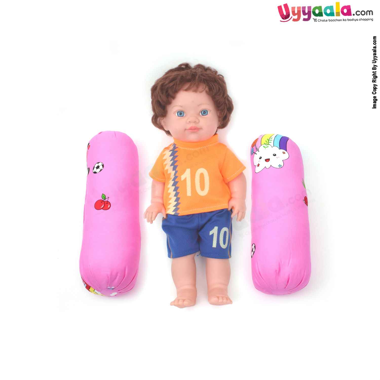 Baby soft cotton bolster pillow with rainbow print - pink (Big)