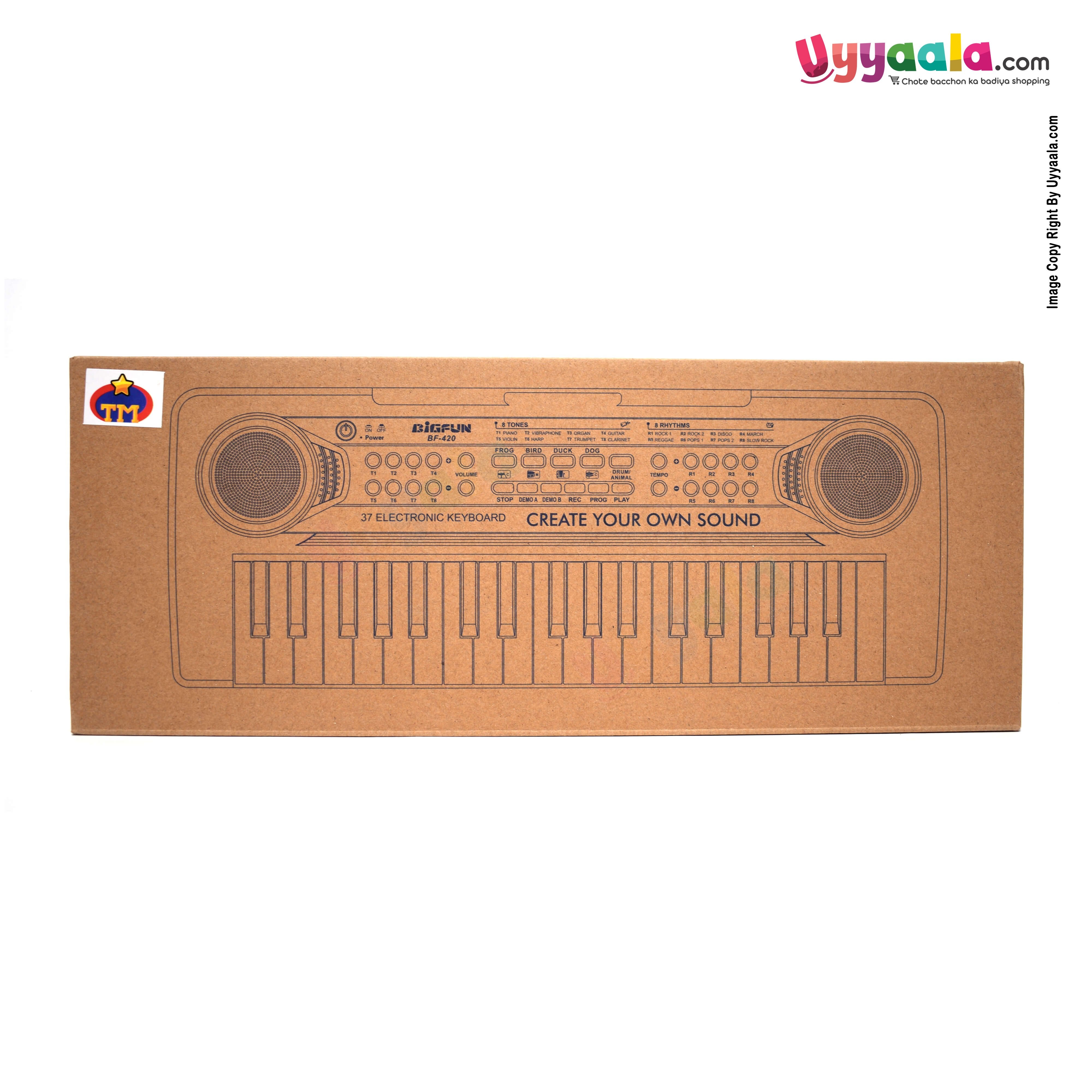 BIGFUN Plastic Piano Keyboard Toy with Recording, Mic and Mobile Charger Power Option, 37 Keys (Black)