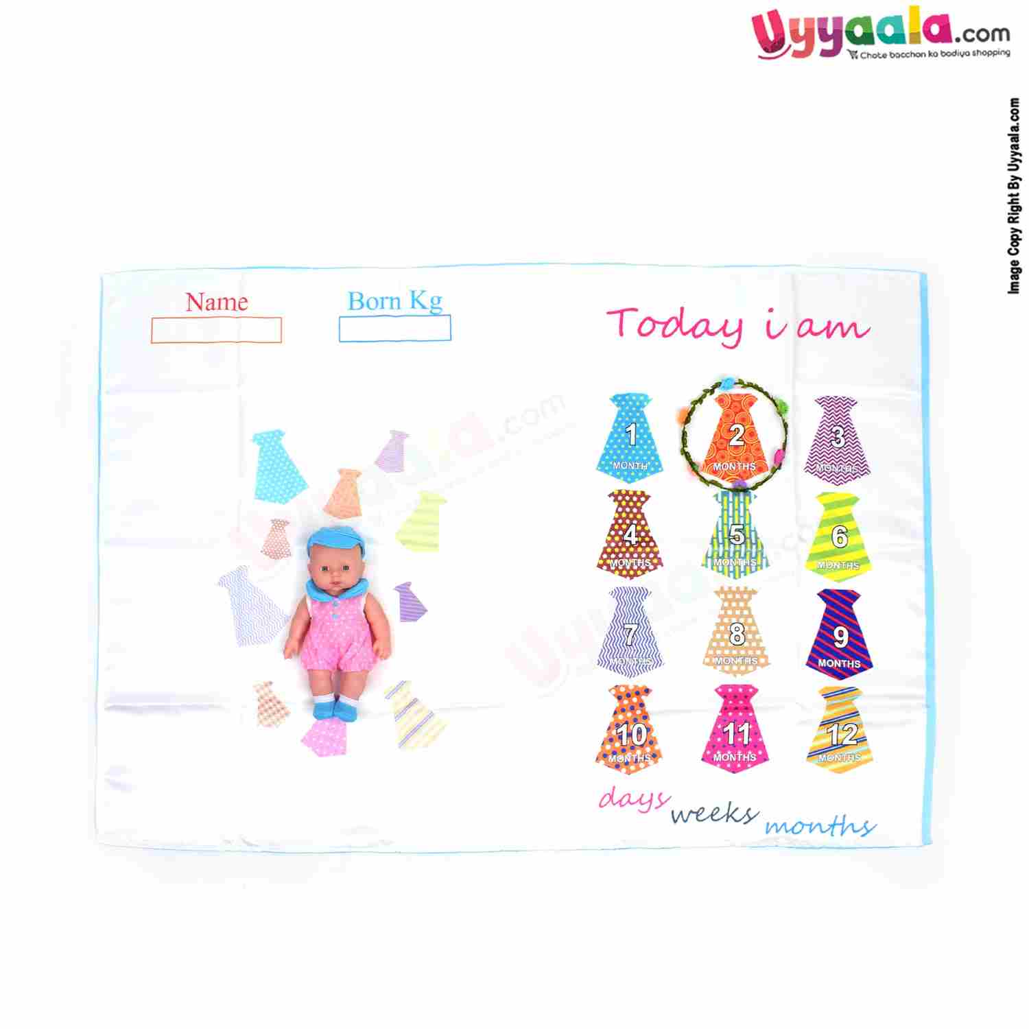 Baby Photo Shoot Blanket with Frocks Print, Packet Include flower Ring & Marker 0-12m Age,