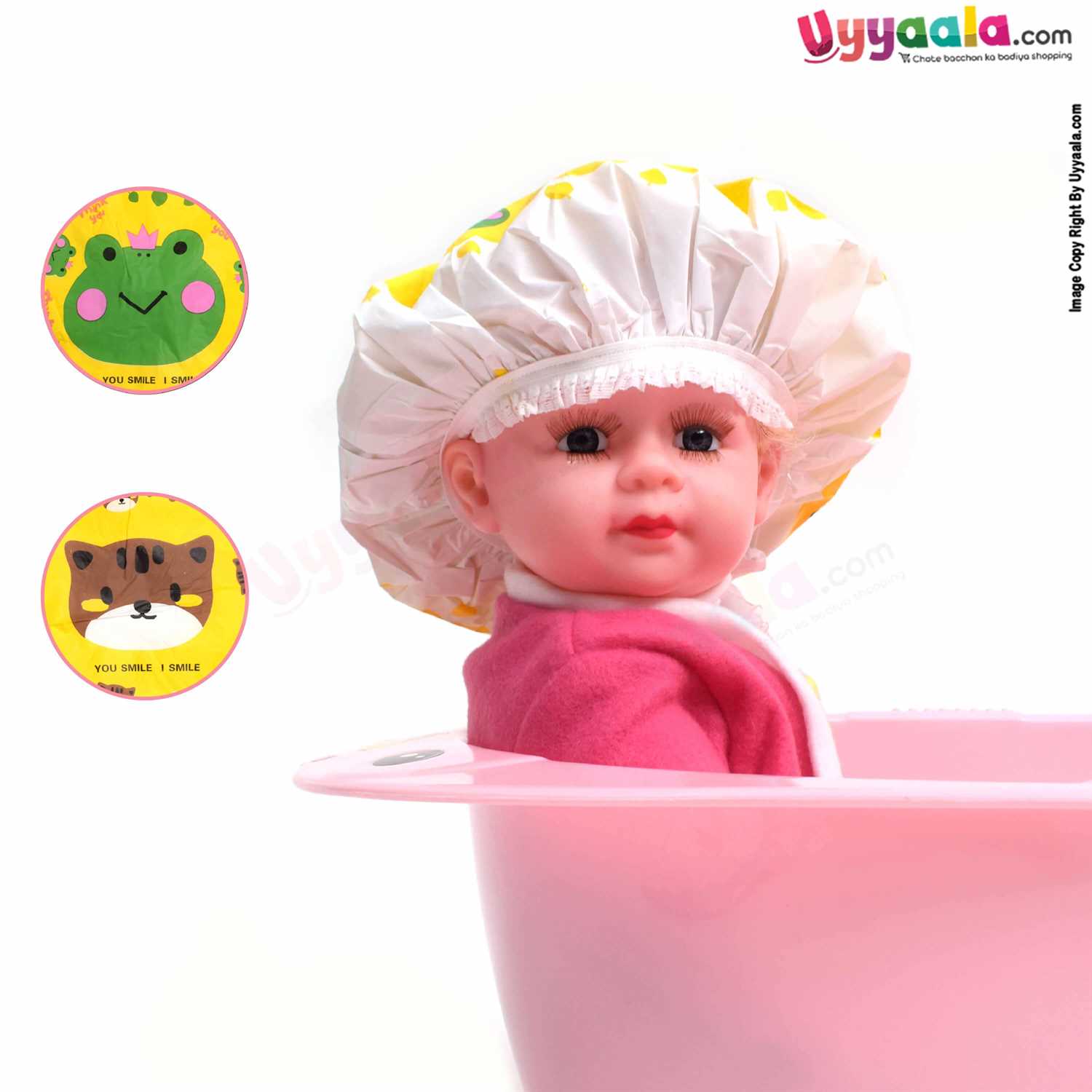 ANYA Fashion & Cute Shower Caps for Babies with Frog & Cat Print Pack of 2, 0-12m Age