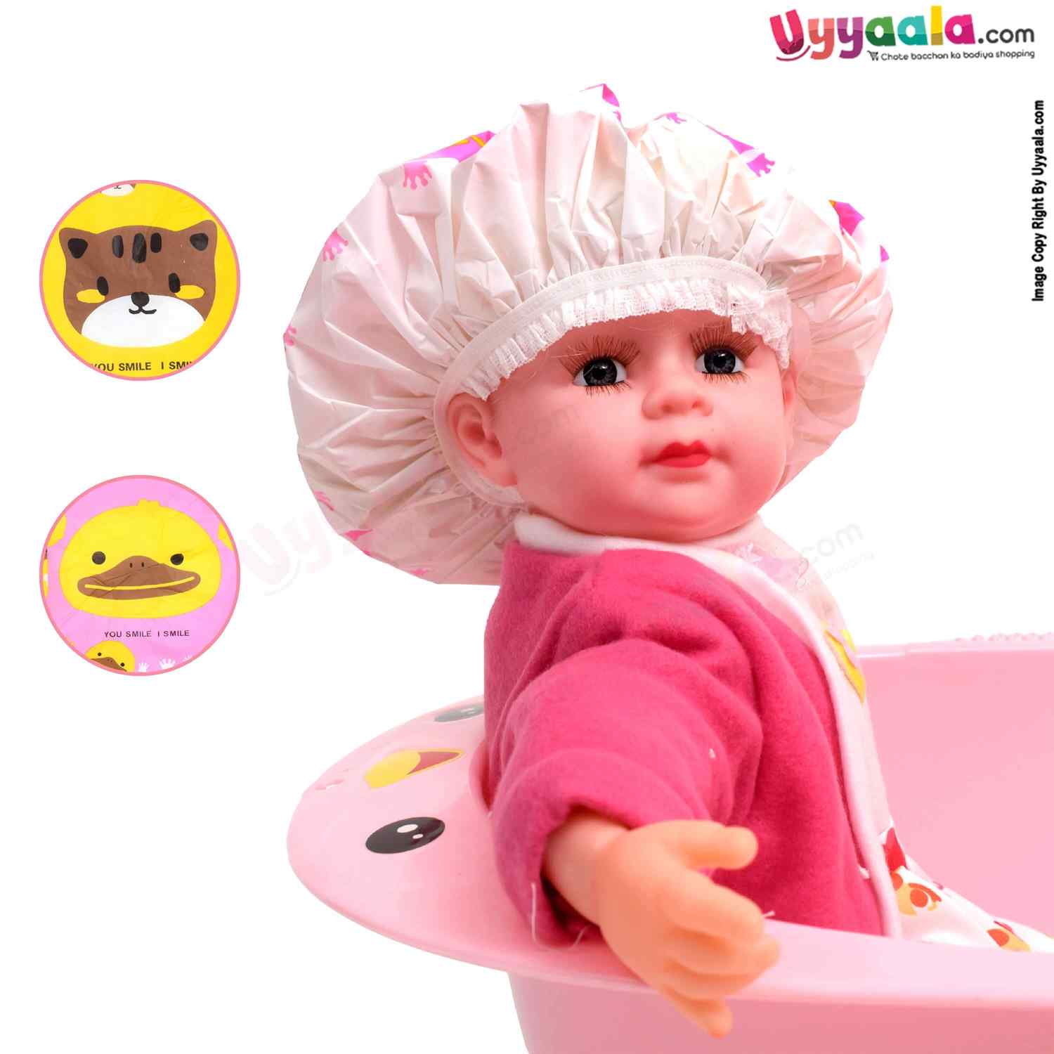 ANYA Fashion & Cute Shower Caps for Babies with Baby Cat & Duck Print Pack of 2, 0-12m Age