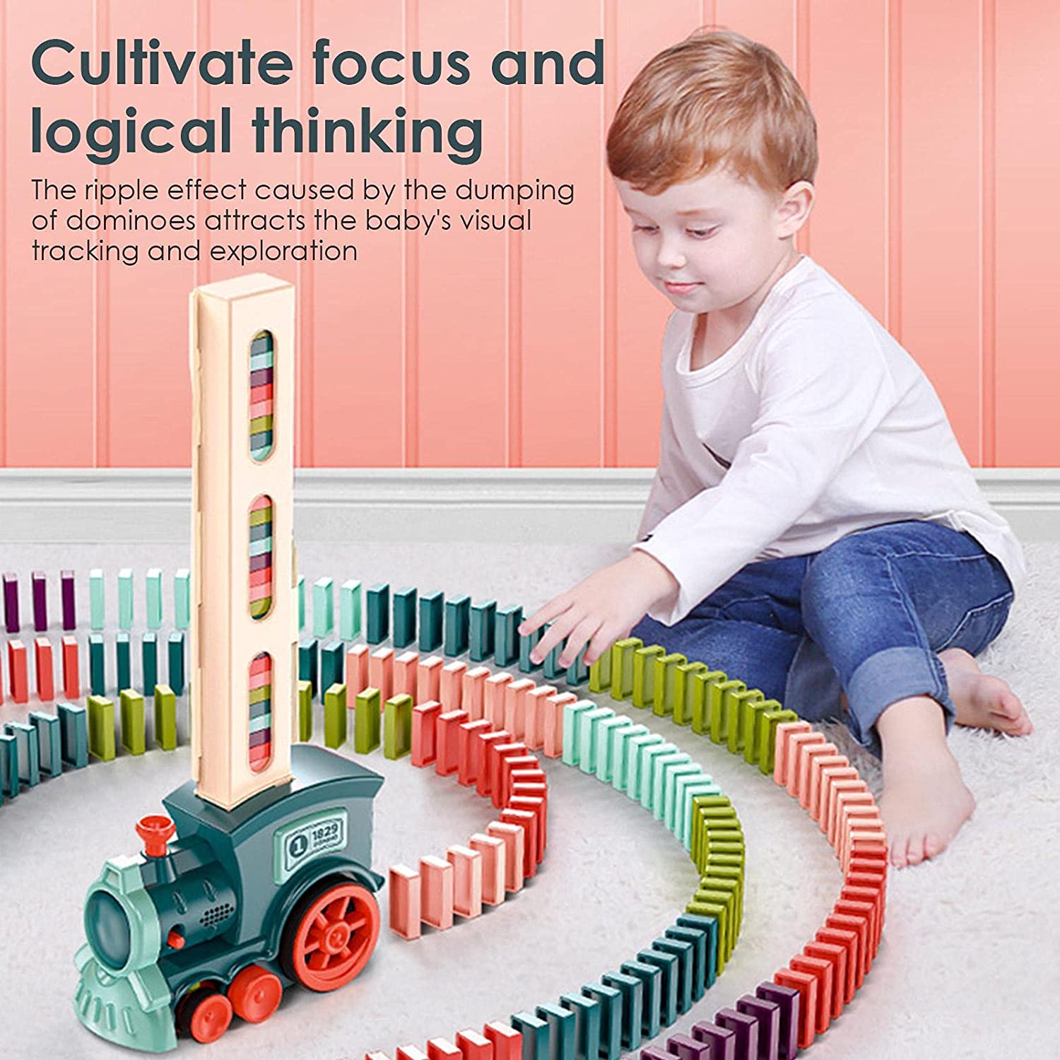 Domino Train Automatic Stacking Battery Operated Toy for Kids 3+Y Age