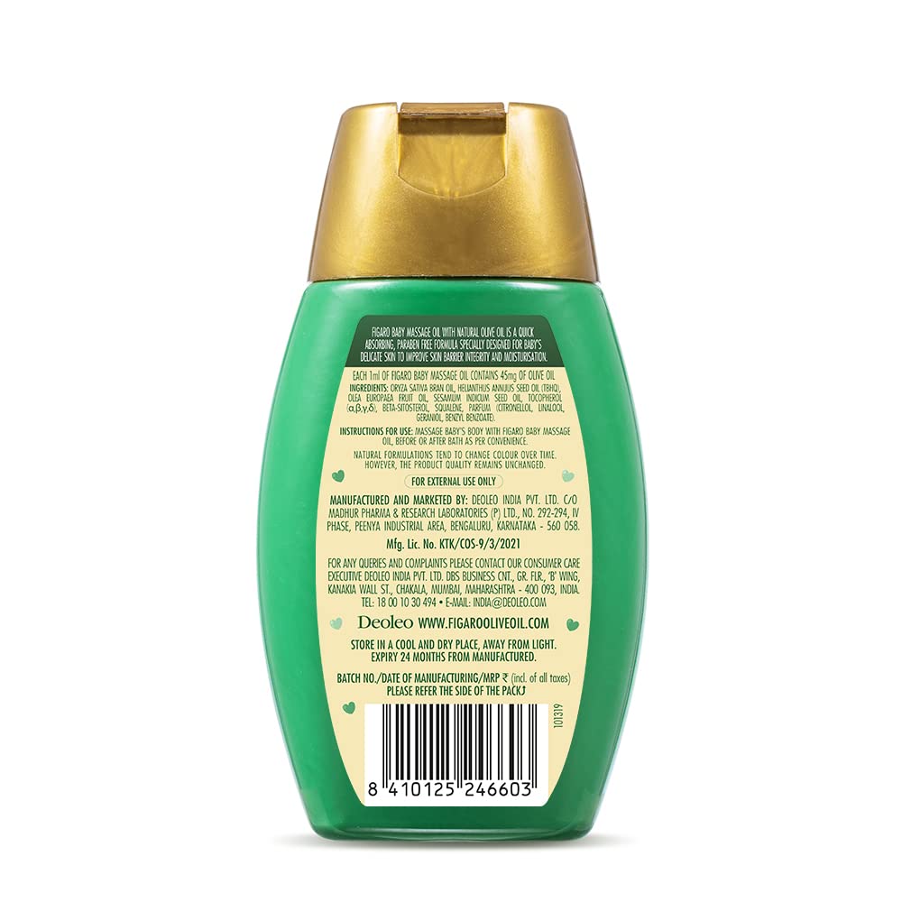 Buy Figaro Baby Massage Olive Oil enriched with vitamin E -200ml online in India at uyyaala.com