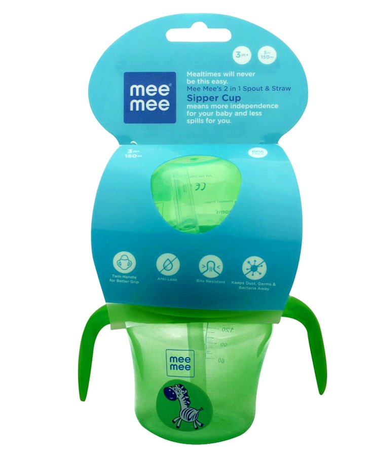 Mee Mee 2 in 1 Spout and Straw Sipper Cup 150ml 3m+ Green