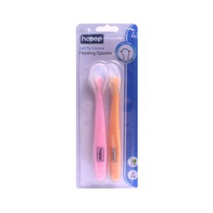 HOPOP Soft Tip Silicon Feeding Spoon 4+m - Pink & Orange 2P Set