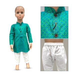 Readymade Cotton Kurta with Nehru Collar and Pajama - Green