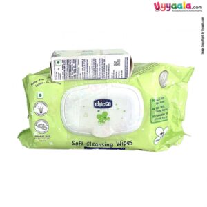 CHICCO Soft Cleansing Wipes, Pack of 2- 72 pcs each with 75g Soap Free