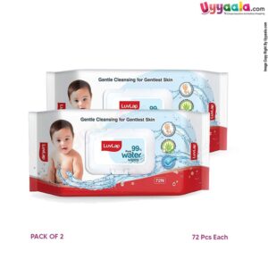 LUVLAP Water Wipes with Lid ,Pack of 2- 72pcs each