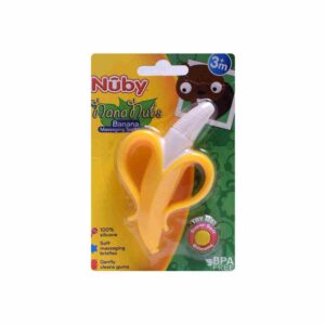 NUBY Soft silicone banana shaped massaging toothbrush for babies - Yellow, 3+m