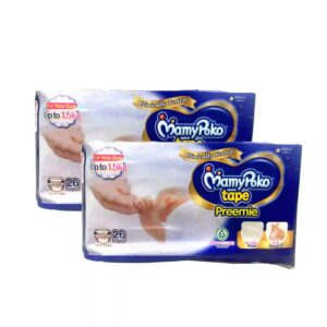 MAMYPOKO Tape Type Diapers for Premature Babies up to 1.5 kg, P-S Pack of 2 26pcs - made in japan
