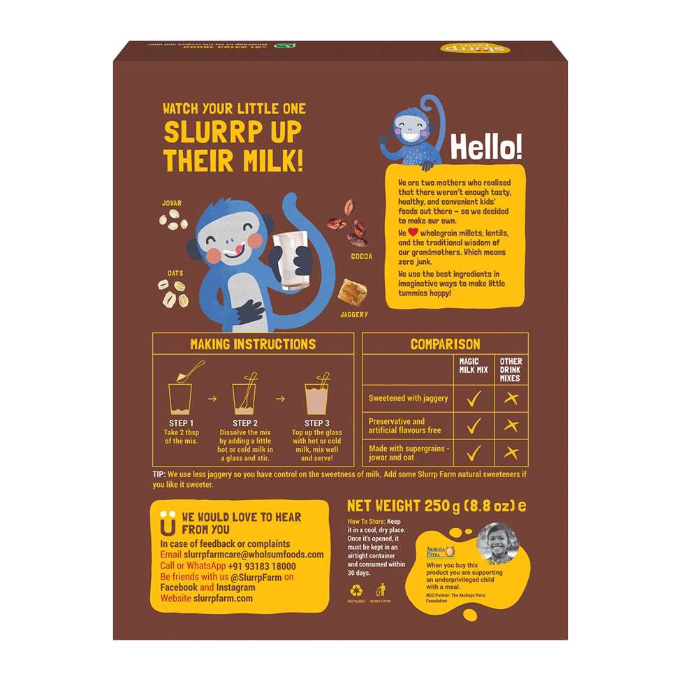 Buy Slurrp Farm Magic Millet Milk Mix in Chocolate Flavour for Small Children - 250gms Online in India at uyyaala.com