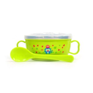 Twin Handle Stainless Steel Feeding Bowl with Spoon