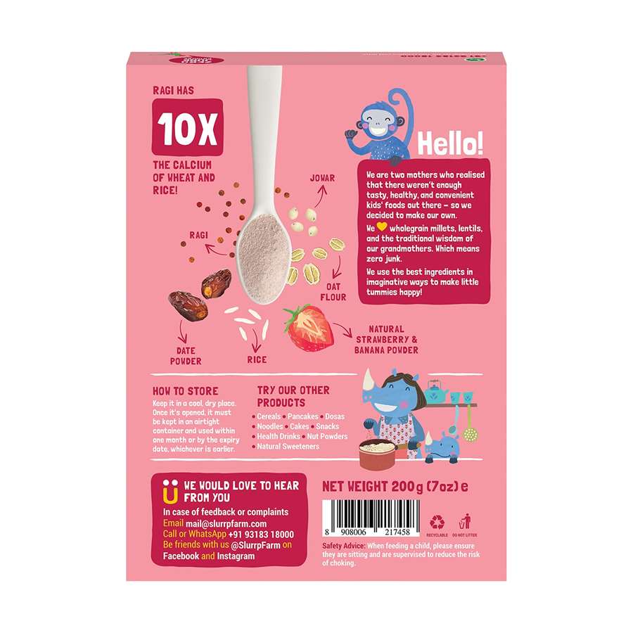 Buy Slurrp Farm Millet Cereal for Baby with Ragi, Rice, Strawberry & Milk - 200gms Online in India at uyyaala.com