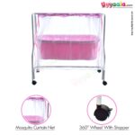 Baby Cradle With Mosquito Net Balls Print Pink