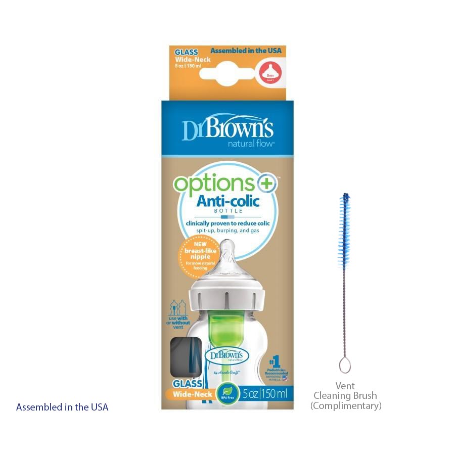 Dr Browns Glass feeding Bottle wide neck options+ anti colic 150ml, 0+months