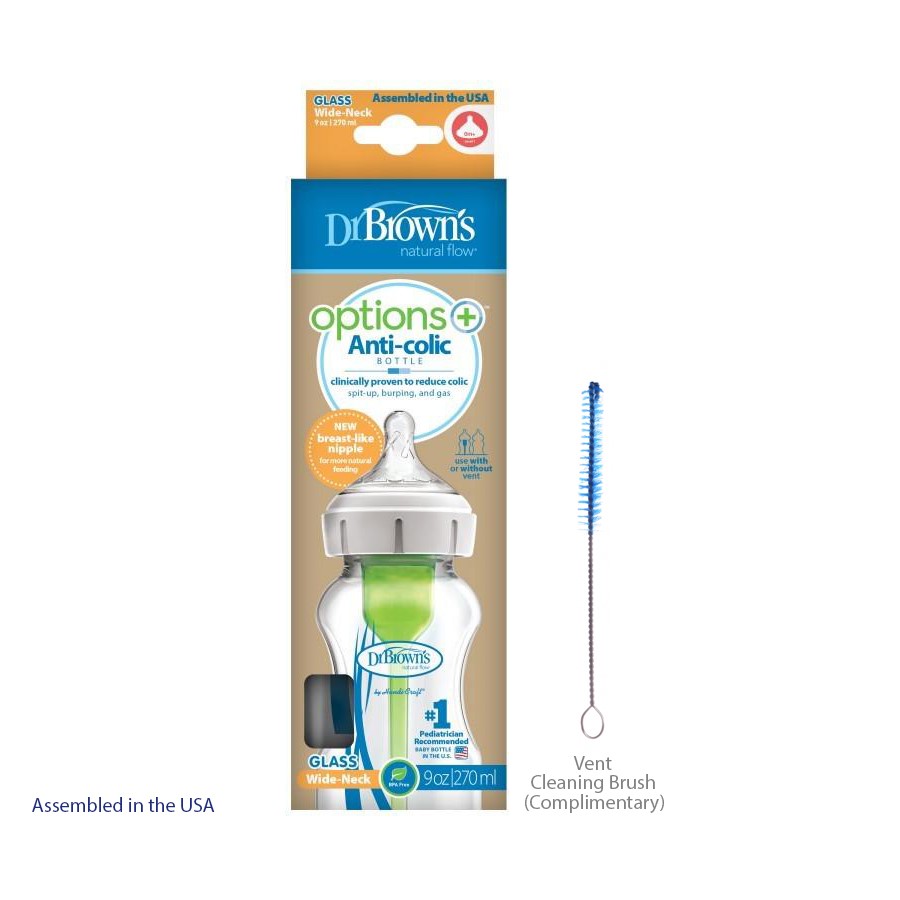 Dr Browns Glass feeding Bottle wide neck options+ anti colic 270ml, 0 + months