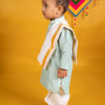 Buy Boys Pattu Silk Kurta, Pajama & Dhoti Set with Collar embroidery - Turquoise Online in India at uyyaala.com