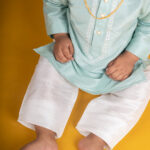 Buy Boys Pattu Silk Kurta, Pajama & Dhoti Set with Collar embroidery - Turquoise Online in India at uyyaala.com