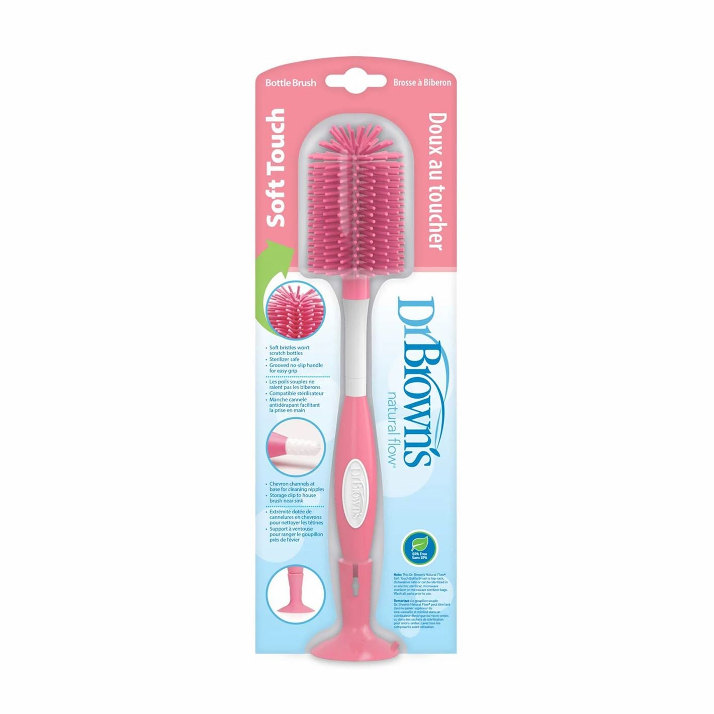 Dr Browns Natural Flow Soft Touch Bottle Brush, Pink