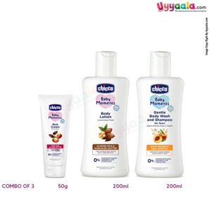 CHICCO Baby moments combo pack (Body wash & shampoo - 200ml, Body lotion - 200ml , Moisturizing cream - 50g)
