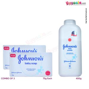 JOHNSONS Combo of Baby soap Pack of 2(75g Each) & Dusting powder 400g